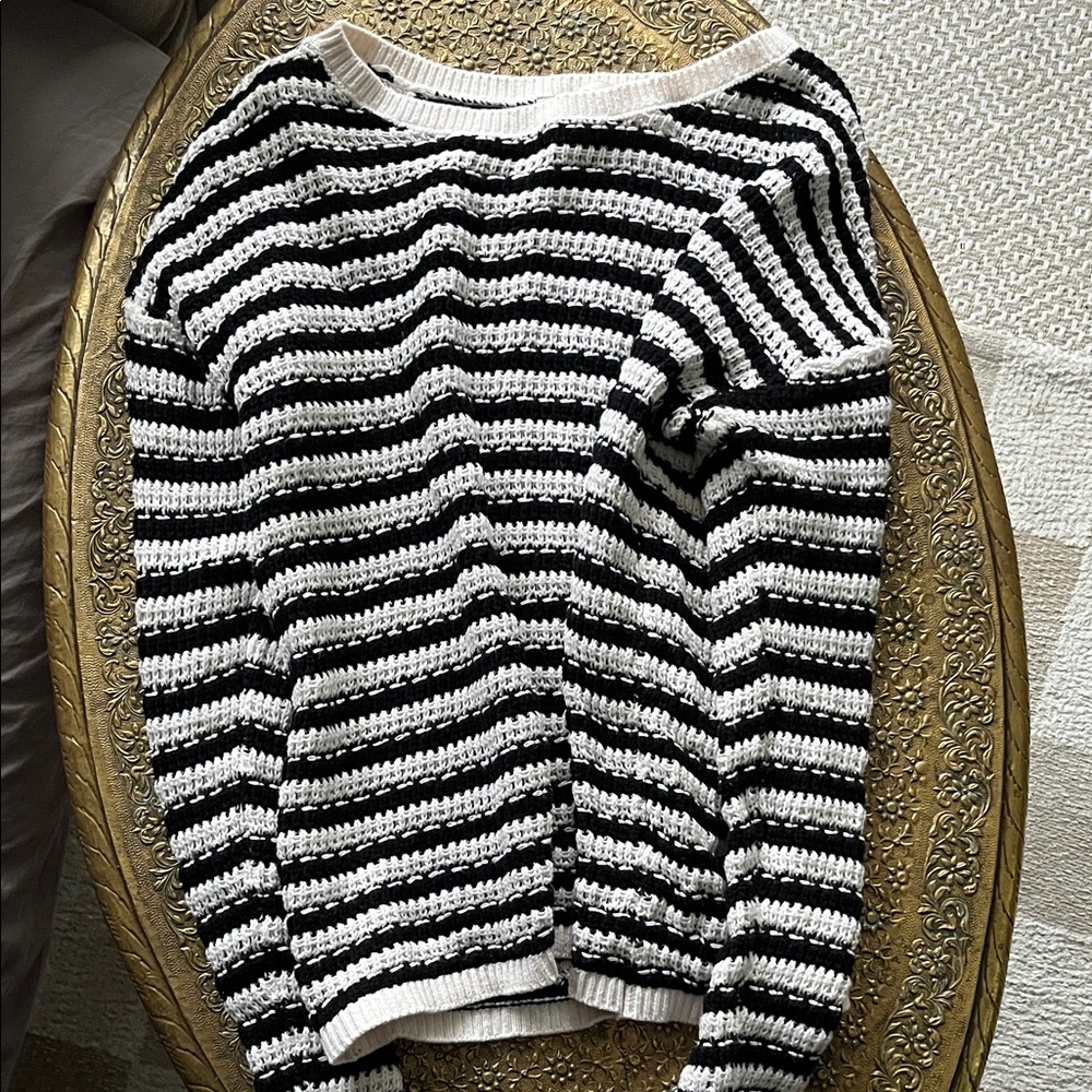 LOFT Black and White Striped Crew Neck Sweater Size xs